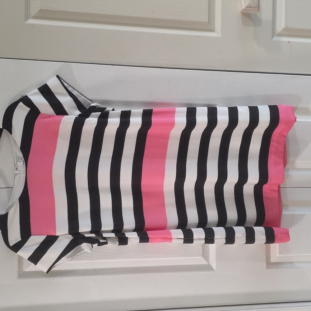 Crown & Ivy 14P Black and Pink Striped Lined Dress.